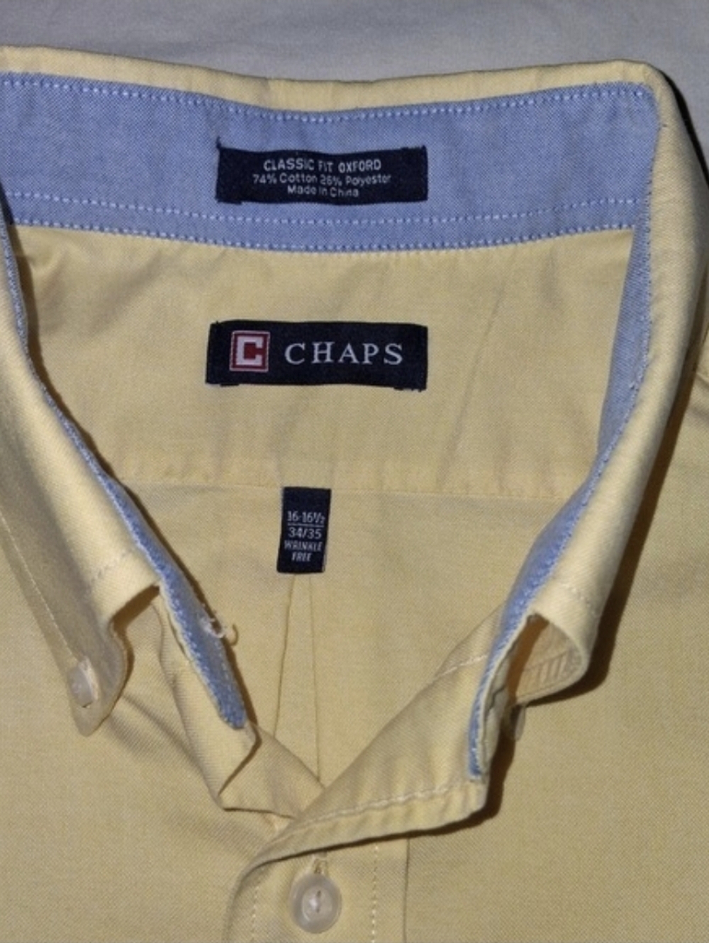 Chaps Men's Pale Yellow w/ Blue Interior Accent Button-Down Shirt #0330
